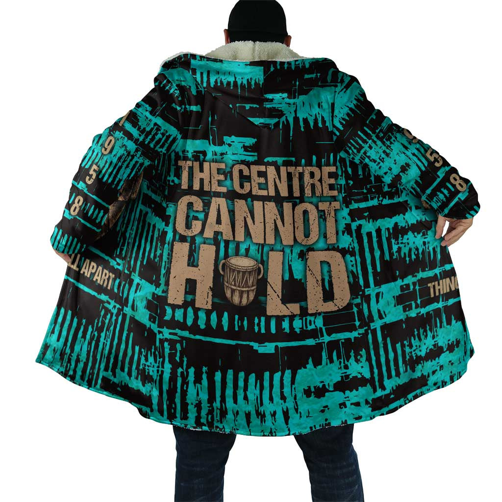 Chinua Achebe Cloak with Tribal Mask Design, Things Fall Apart Quote and Teal Abstract - Wonder Print Shop