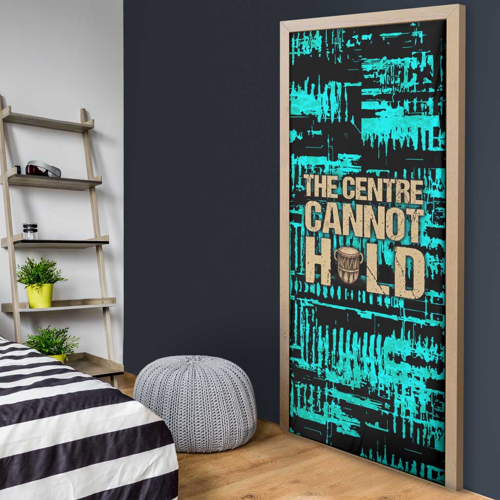Chinua Achebe Door Cover with Tribal Mask Design, Things Fall Apart Quote and Teal Abstract - Wonder Print Shop