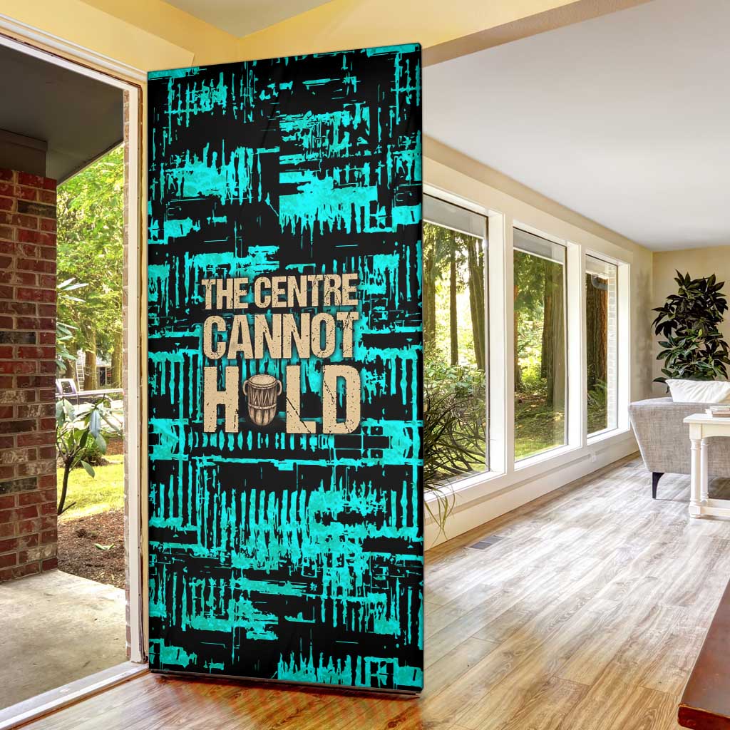 Chinua Achebe Door Cover with Tribal Mask Design, Things Fall Apart Quote and Teal Abstract - Wonder Print Shop