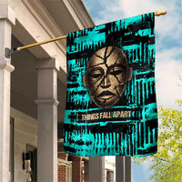 Chinua Achebe Garden Flag with Tribal Mask Design, Things Fall Apart Quote and Teal Abstract - Wonder Print Shop
