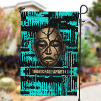 Chinua Achebe Garden Flag with Tribal Mask Design, Things Fall Apart Quote and Teal Abstract - Wonder Print Shop
