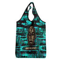 Chinua Achebe Grocery Bag with Tribal Mask Design, Things Fall Apart Quote and Teal Abstract - Wonder Print Shop