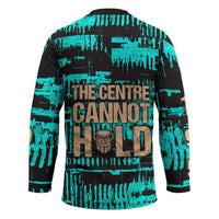 Chinua Achebe Hockey Jersey with Tribal Mask Design, Things Fall Apart Quote and Teal Abstract - Wonder Print Shop