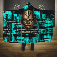 Chinua Achebe Hooded Blanket with Tribal Mask Design, Things Fall Apart Quote and Teal Abstract - Wonder Print Shop