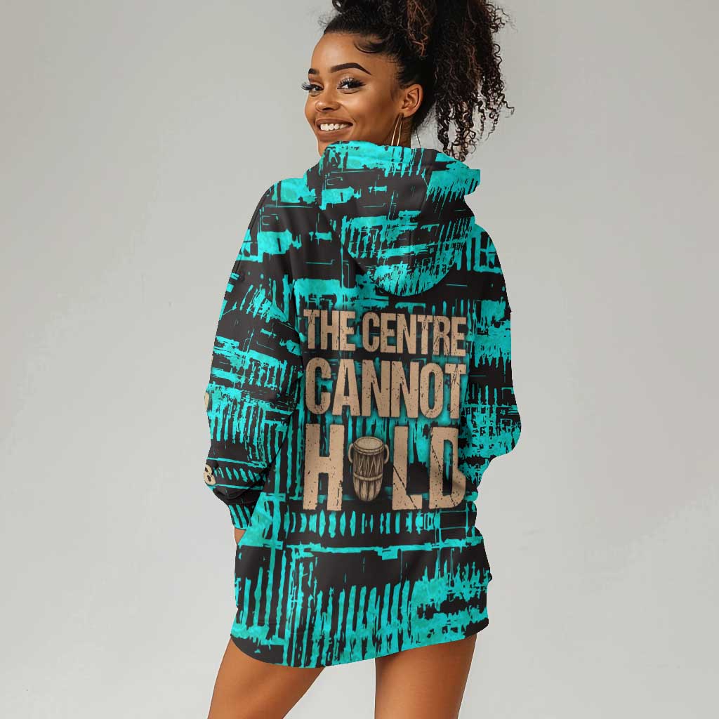 Chinua Achebe Hoodie Dress with Tribal Mask Design, Things Fall Apart Quote and Teal Abstract - Wonder Print Shop