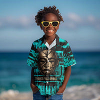Chinua Achebe Kid Hawaiian Shirt with Tribal Mask Design, Things Fall Apart Quote and Teal Abstract - Wonder Print Shop