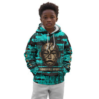 Chinua Achebe Kid Hoodie with Tribal Mask Design, Things Fall Apart Quote and Teal Abstract - Wonder Print Shop