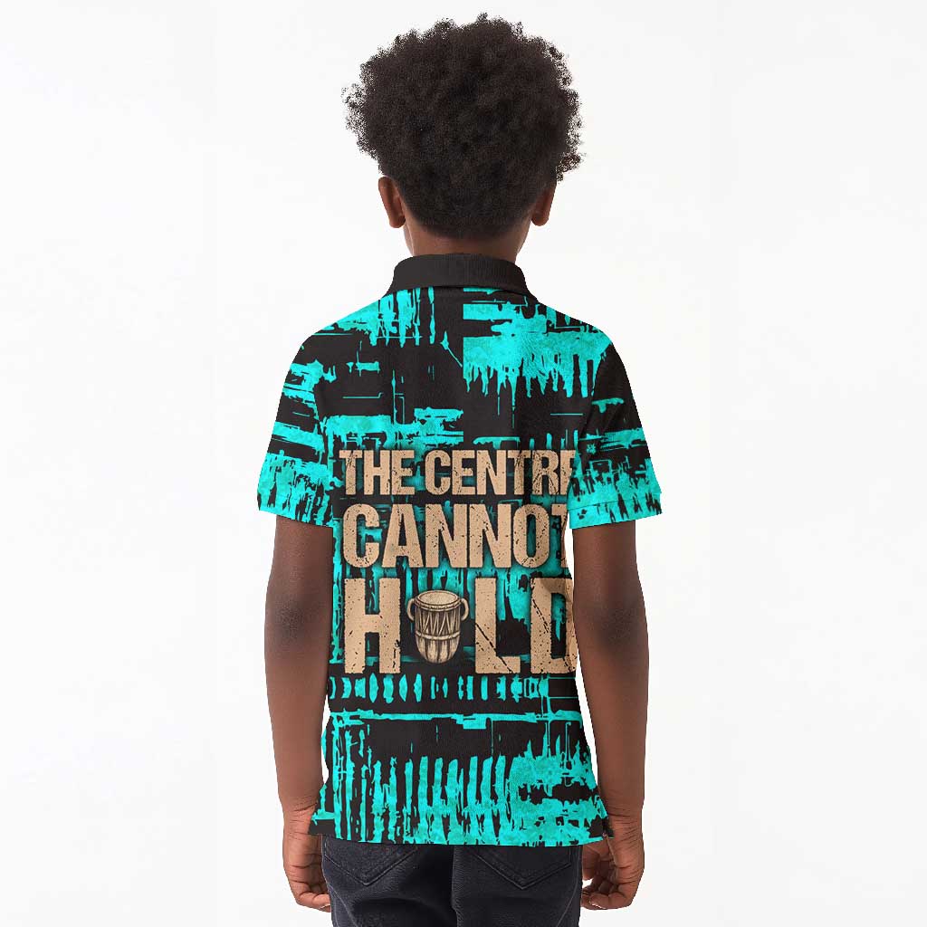 Chinua Achebe Kid Polo Shirt with Tribal Mask Design, Things Fall Apart Quote and Teal Abstract - Wonder Print Shop