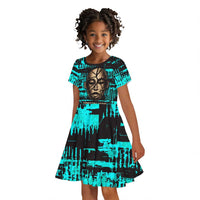Chinua Achebe Kid Short Sleeve Dress with Tribal Mask Design, Things Fall Apart Quote and Teal Abstract - Wonder Print Shop
