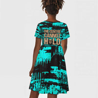 Chinua Achebe Kid Short Sleeve Dress with Tribal Mask Design, Things Fall Apart Quote and Teal Abstract - Wonder Print Shop
