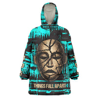 Chinua Achebe Kid Wearable Blanket Hoodie with Tribal Mask Design, Things Fall Apart Quote and Teal Abstract - Wonder Print Shop