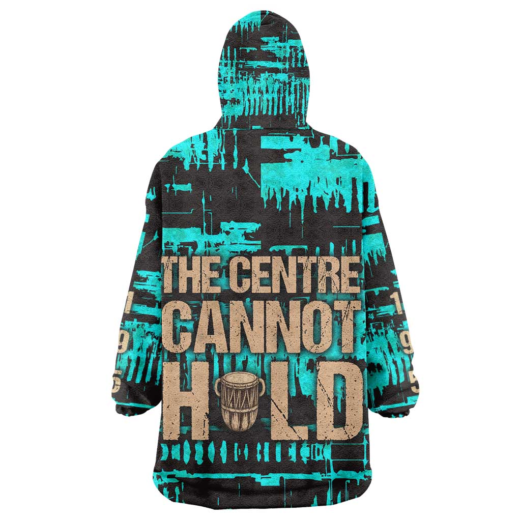 Chinua Achebe Kid Wearable Blanket Hoodie with Tribal Mask Design, Things Fall Apart Quote and Teal Abstract - Wonder Print Shop