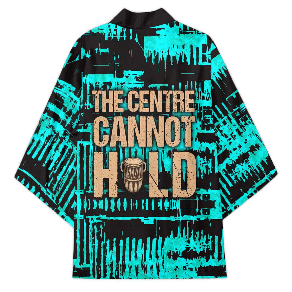 Chinua Achebe Kimono with Tribal Mask Design, Things Fall Apart Quote and Teal Abstract - Wonder Print Shop