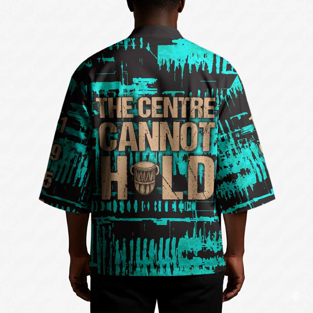 Chinua Achebe Kimono with Tribal Mask Design, Things Fall Apart Quote and Teal Abstract - Wonder Print Shop