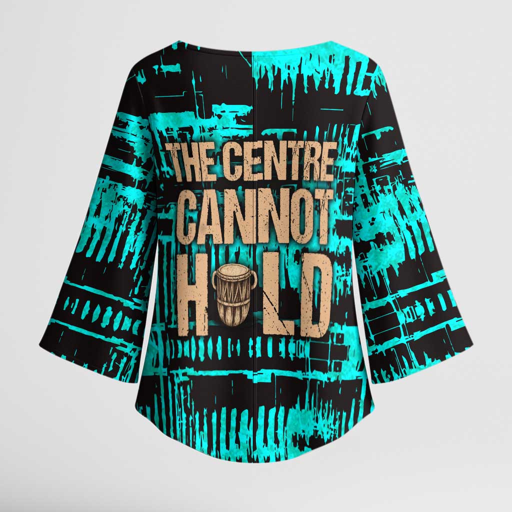 Chinua Achebe Kimono Sleeve Blouse with Tribal Mask Design, Things Fall Apart Quote and Teal Abstract - Wonder Print Shop