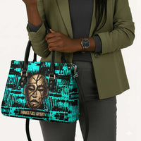 Chinua Achebe Leather Bag with Tribal Mask Design, Things Fall Apart Quote and Teal Abstract - Wonder Print Shop