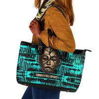 Chinua Achebe Leather Tote Bag with Tribal Mask Design, Things Fall Apart Quote and Teal Abstract - Wonder Print Shop