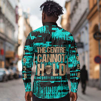 Chinua Achebe Long Sleeve Button Shirt with Tribal Mask Design, Things Fall Apart Quote and Teal Abstract - Wonder Print Shop