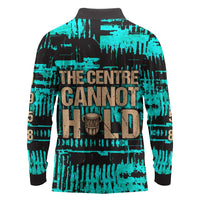 Chinua Achebe Long Sleeve Polo Shirt with Tribal Mask Design, Things Fall Apart Quote and Teal Abstract - Wonder Print Shop
