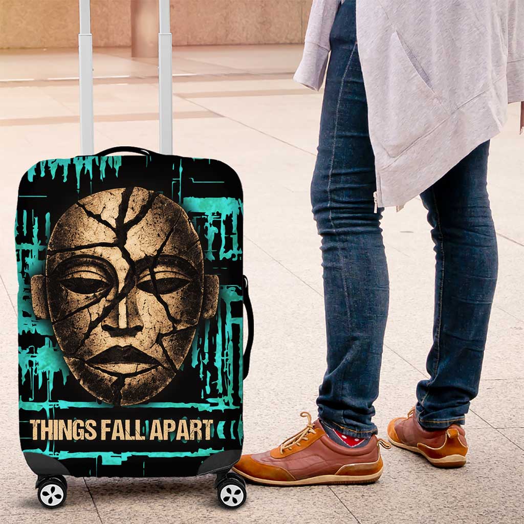 Chinua Achebe Luggage Cover with Tribal Mask Design, Things Fall Apart Quote and Teal Abstract - Wonder Print Shop