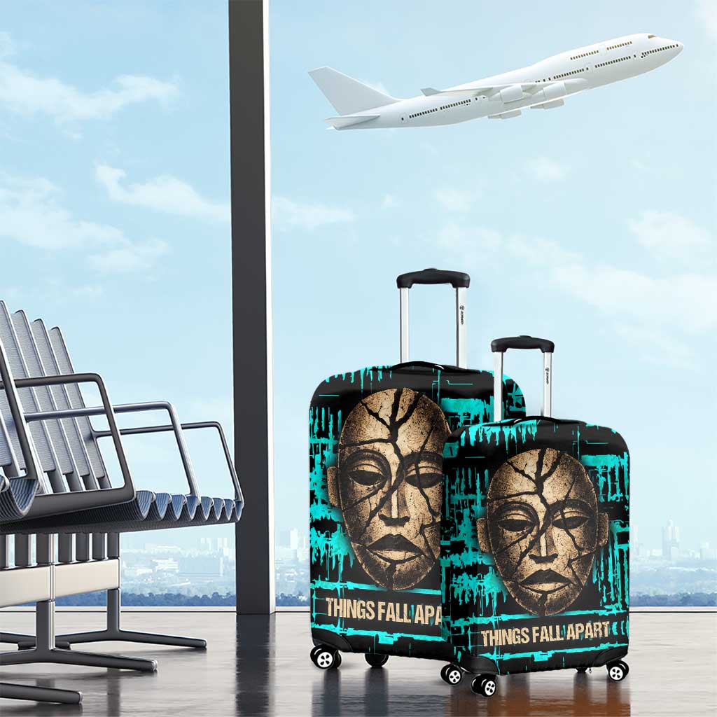 Chinua Achebe Luggage Cover with Tribal Mask Design, Things Fall Apart Quote and Teal Abstract - Wonder Print Shop