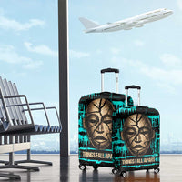 Chinua Achebe Luggage Cover with Tribal Mask Design, Things Fall Apart Quote and Teal Abstract - Wonder Print Shop