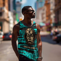 Chinua Achebe Men Tank Top with Tribal Mask Design, Things Fall Apart Quote and Teal Abstract - Wonder Print Shop