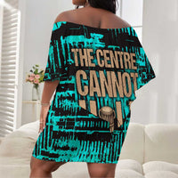 Chinua Achebe Off Shoulder Short Dress with Tribal Mask Design, Things Fall Apart Quote and Teal Abstract - Wonder Print Shop