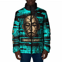 Chinua Achebe Padded Jacket with Tribal Mask Design, Things Fall Apart Quote and Teal Abstract - Wonder Print Shop