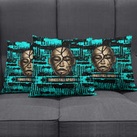 Chinua Achebe Pillow Cover with Tribal Mask Design, Things Fall Apart Quote and Teal Abstract - Wonder Print Shop