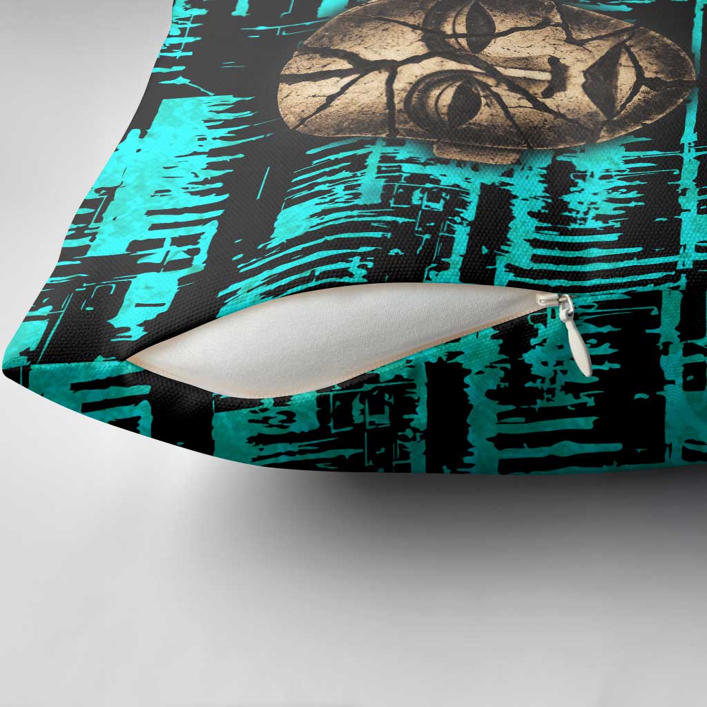Chinua Achebe Pillow Cover with Tribal Mask Design, Things Fall Apart Quote and Teal Abstract - Wonder Print Shop