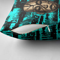 Chinua Achebe Pillow Cover with Tribal Mask Design, Things Fall Apart Quote and Teal Abstract - Wonder Print Shop