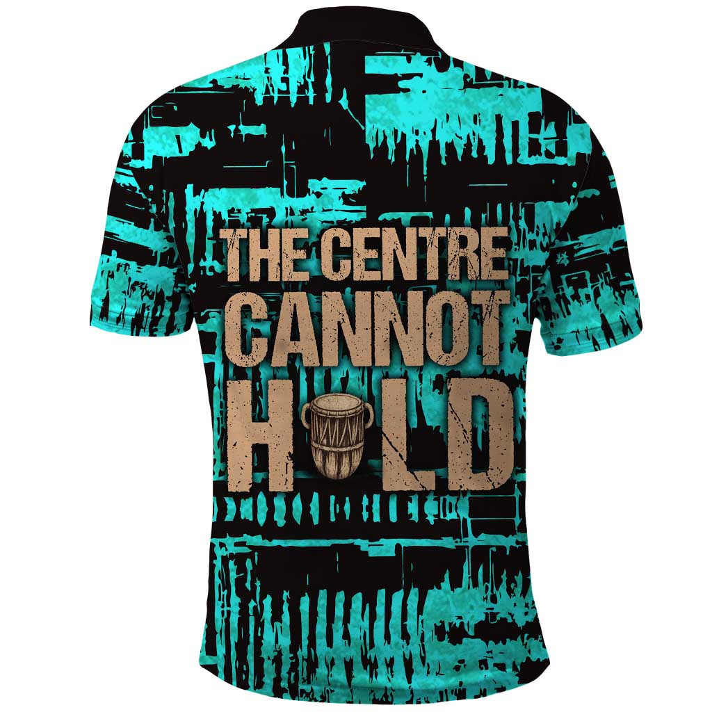 Chinua Achebe Polo Shirt with Tribal Mask Design, Things Fall Apart Quote and Teal Abstract - Wonder Print Shop