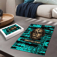 Chinua Achebe Puzzle with Tribal Mask Design, Things Fall Apart Quote and Teal Abstract - Wonder Print Shop