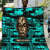 Chinua Achebe Quilt with Tribal Mask Design, Things Fall Apart Quote and Teal Abstract - Wonder Print Shop