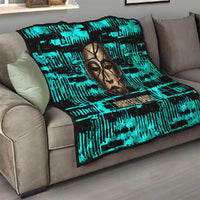 Chinua Achebe Quilt with Tribal Mask Design, Things Fall Apart Quote and Teal Abstract - Wonder Print Shop
