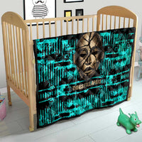 Chinua Achebe Quilt with Tribal Mask Design, Things Fall Apart Quote and Teal Abstract - Wonder Print Shop
