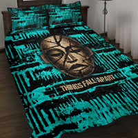 Chinua Achebe Quilt Bed Set with Tribal Mask Design, Things Fall Apart Quote and Teal Abstract - Wonder Print Shop