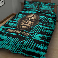 Chinua Achebe Quilt Bed Set with Tribal Mask Design, Things Fall Apart Quote and Teal Abstract - Wonder Print Shop