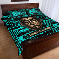 Chinua Achebe Quilt Bed Set with Tribal Mask Design, Things Fall Apart Quote and Teal Abstract - Wonder Print Shop