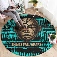 Chinua Achebe Round Carpet with Tribal Mask Design, Things Fall Apart Quote and Teal Abstract - Wonder Print Shop