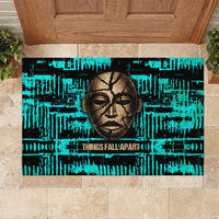 Chinua Achebe Rubber Doormat with Tribal Mask Design, Things Fall Apart Quote and Teal Abstract - Wonder Print Shop