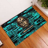 Chinua Achebe Rubber Doormat with Tribal Mask Design, Things Fall Apart Quote and Teal Abstract - Wonder Print Shop