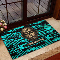 Chinua Achebe Rubber Doormat with Tribal Mask Design, Things Fall Apart Quote and Teal Abstract - Wonder Print Shop