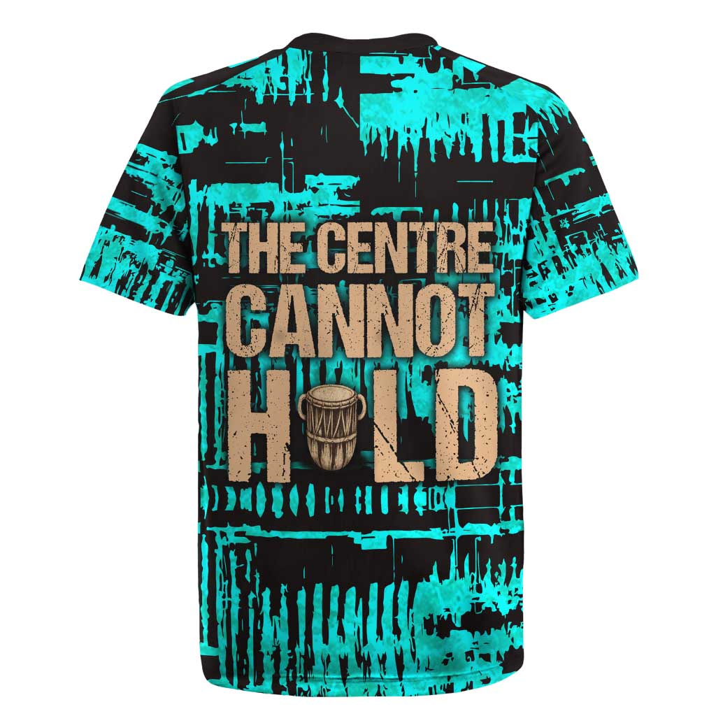 Chinua Achebe Rugby Jersey with Tribal Mask Design, Things Fall Apart Quote and Teal Abstract - Wonder Print Shop