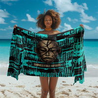 Chinua Achebe Sarong with Tribal Mask Design, Things Fall Apart Quote and Teal Abstract - Wonder Print Shop