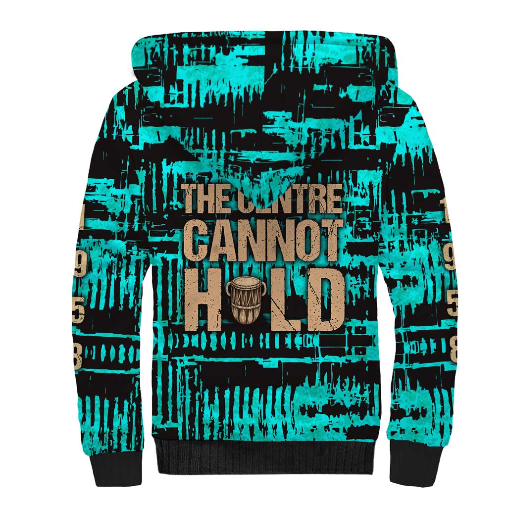 Chinua Achebe Sherpa Hoodie with Tribal Mask Design, Things Fall Apart Quote and Teal Abstract - Wonder Print Shop