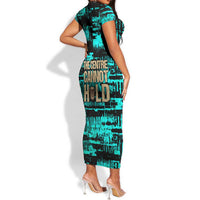 Chinua Achebe Short Sleeve Bodycon Dress with Tribal Mask Design, Things Fall Apart Quote and Teal Abstract - Wonder Print Shop