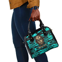 Chinua Achebe Shoulder Handbag with Tribal Mask Design, Things Fall Apart Quote and Teal Abstract - Wonder Print Shop