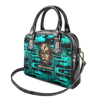 Chinua Achebe Shoulder Handbag with Tribal Mask Design, Things Fall Apart Quote and Teal Abstract - Wonder Print Shop